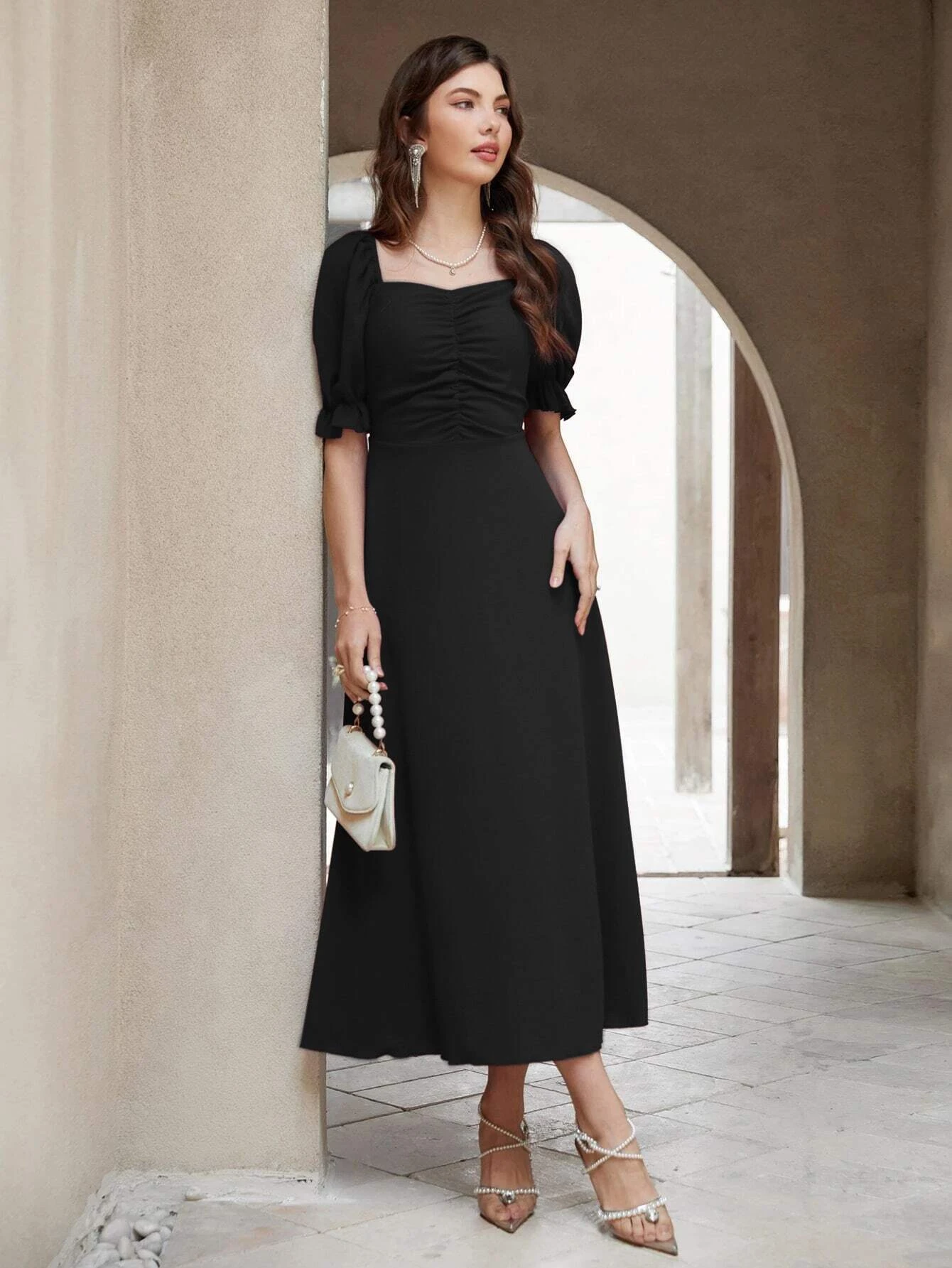 Robe a Manches Bouffantes et Coupe Évasée - صورة 3 thumbnail