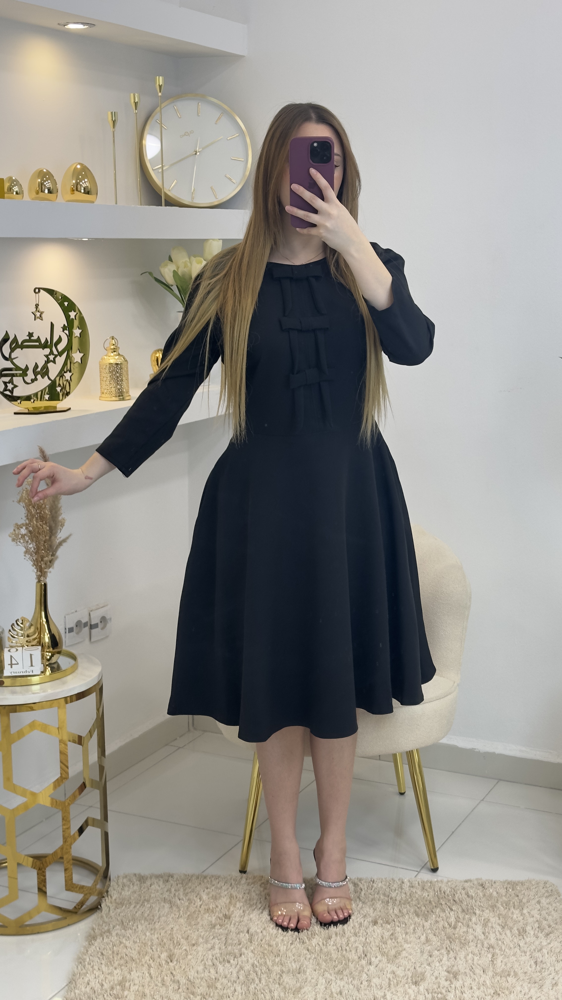 Robe courte à manches trois quart avec nœud - صورة 2