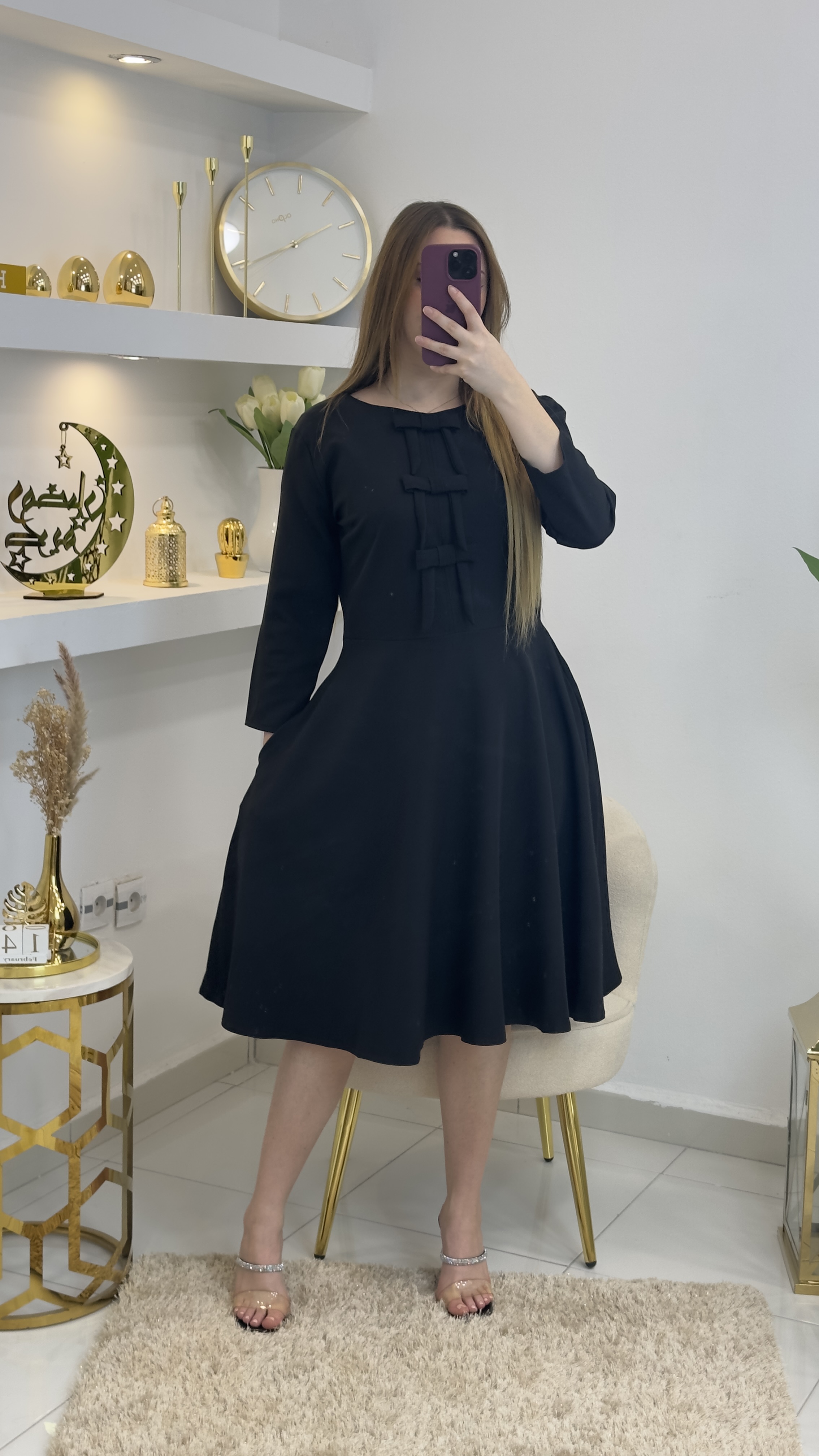 Robe courte à manches trois quart avec nœud - صورة 3