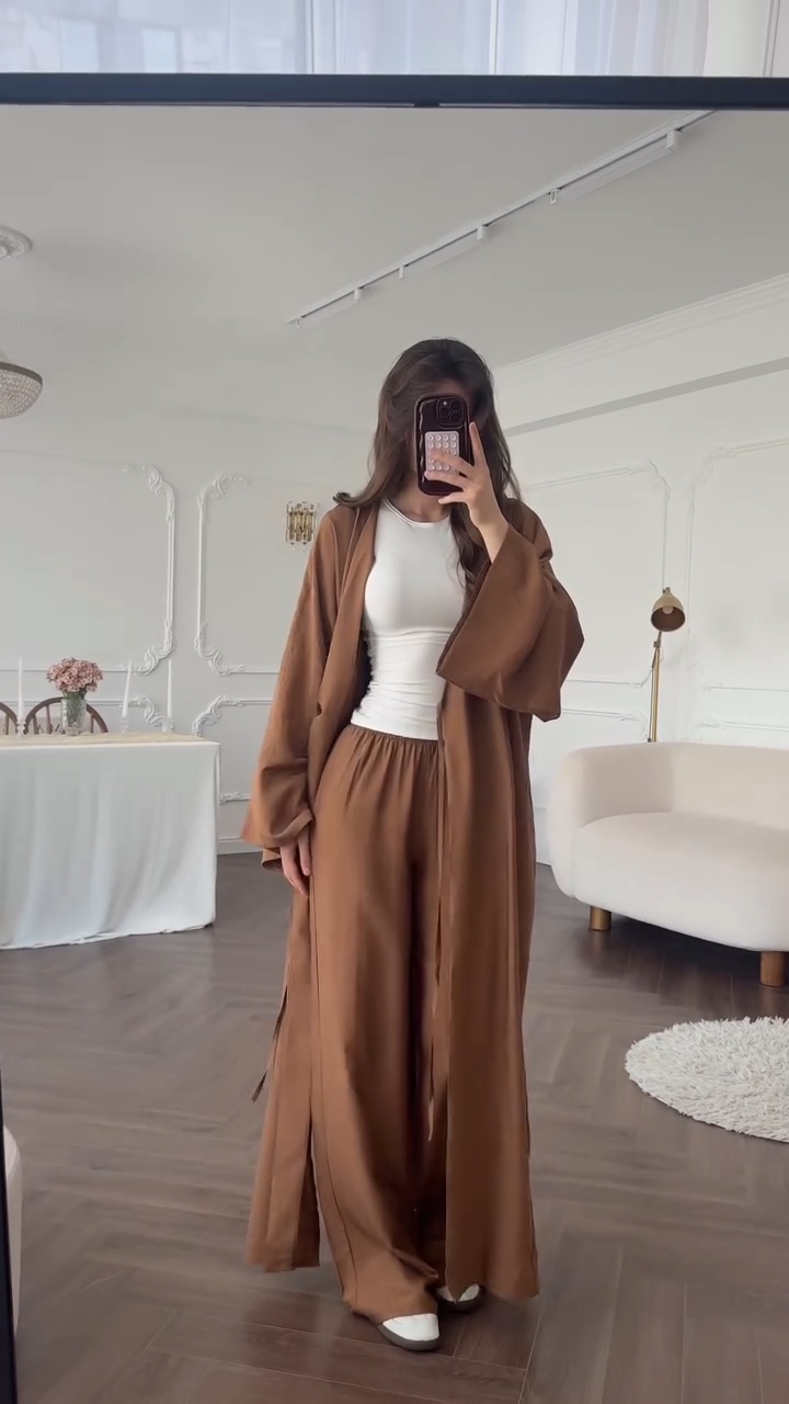 ensemble kimono long pantalon en crepe froissé - صورة 2 thumbnail