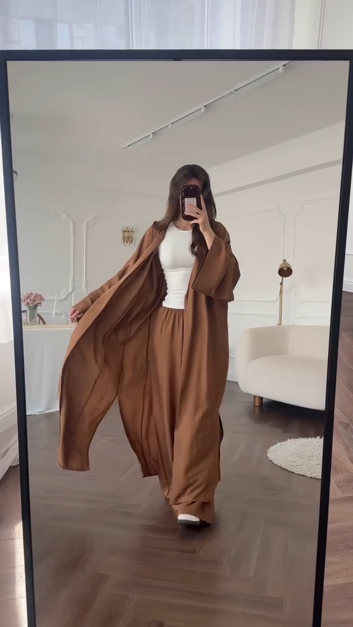 ensemble kimono long pantalon en crepe froissé - صورة 3 thumbnail