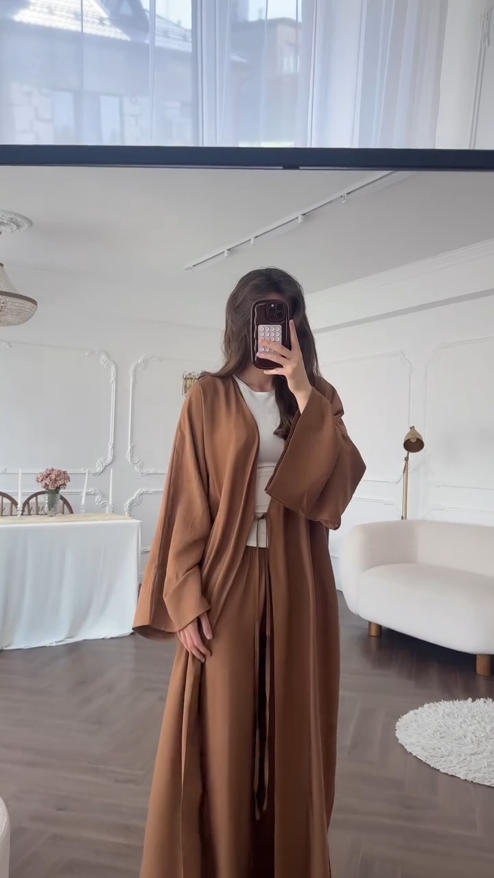 ensemble kimono long pantalon en crepe froissé - صورة 4 thumbnail